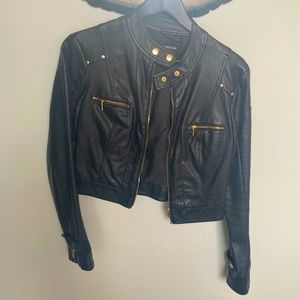 Bebe cropped leather motorcycle jacket